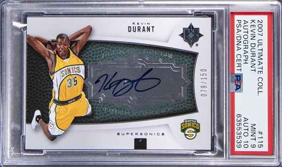 2007-08 Upper Deck Ultimate Collection "Ultimate Rookie Signatures" #115 Kevin Durant Signed Rookie Card (#079/150) - PSA MINT 9, PSA/DNA 10